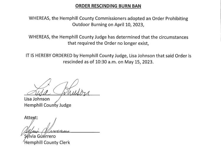 Order rescinding outdoor burn ban