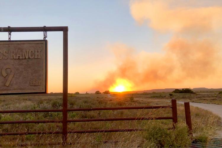 Fire in Roberts County, taken from entrance to Isaacs Ranch by Robin Mitchell as the sun set. 