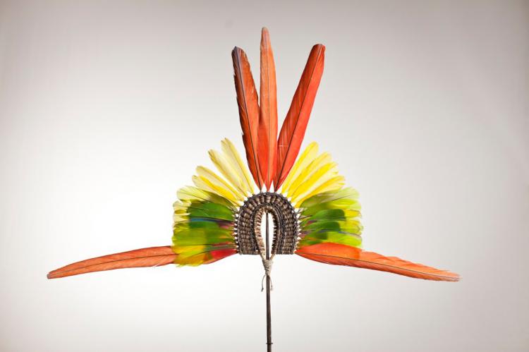 Among the pieces on exhibit at The Citadelle is this one, Niere Akkapa-ri, Kayapo tribe, Brazil, mid-late 20th century, made of feathers, cotton, and reed. ©2012, COURTESY OF HAT HORIZONS, PHOTOGRAPH BY MATTHEW HILLMAN