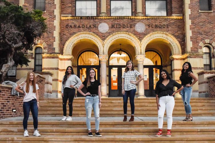 2020 Homecoming Court: This year’s Senior Queen Candidates (in back row, from left to right) are Alondra Ortega, Maggye Coffee and Leslie Gonzalez. Princesses are (in front row, left to right) are Freshman Samantha Krehbiel, Junior Emory Brewer, and Sophomore Moraima Morales. 