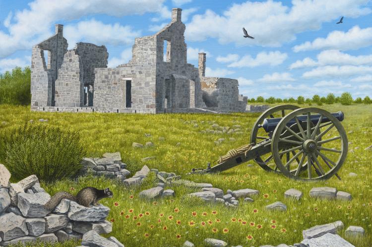 William Montgomery, Fort McKavett State Historic Site, 2020, oil on canvas, 26x36 in.