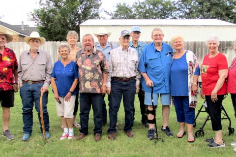 CHS Class of '61: (front row) Jim Cline, Bill and Denny King, Sylvia (Wright) Cline, Jim Hoobler, Jim Ramp, Sparky and Barbara (Lewis) Eckles, Linda (Henderson) Beckel, and Raydell Hall; and (back row) Hollene (Waters) Peery, David Cleveland, and Hank McPherson