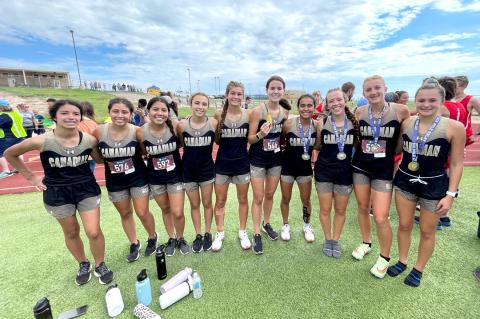 Lady Cat cross-country team following Canyon 6-Mile Relay Chicken Run