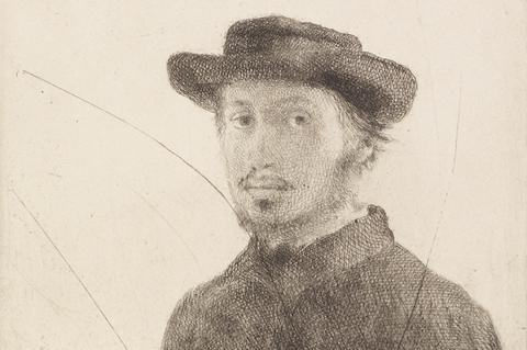 EDGAR DEGAS: SELF PORTRAIT (French 1834-1917), ca 1857; etching and drypoint from the canceled plate
