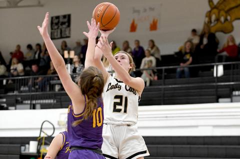 Senior Lady Cat Brooklyn Cochran (21) in the paint versus Panhandle Thursday evening