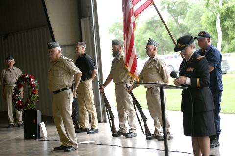 American Legion Post 56 Commander John McGarr and Adjutant Wendy Wright with color guard members Malouf Abraham, Max Monty, Tommy Wyatt, Warren Rivers, and Jason Bradford
