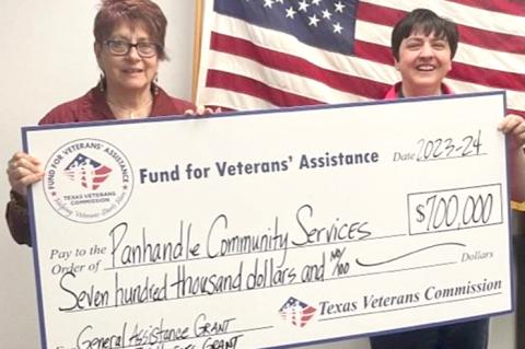 Panhandle Community Services receives $700,000 from the Texas Veterans Commission for helping those in the panhandle. The picture below is Magi York, Executive Director of Panhandle Community Services, and Melissa Darsey, Outreach Services Director of Panhandle Community Services. 