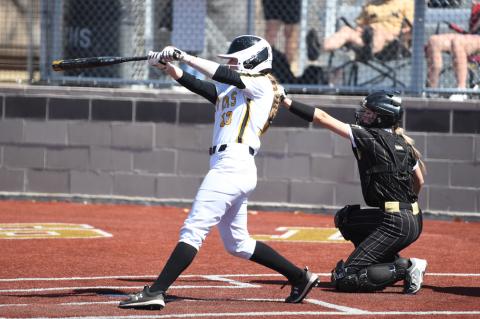 Lady Cat Jessa Bell gets a hit in Saturday's loss to Bushland