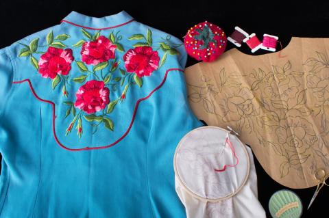 Embroidered Shirt, pattern, and sewing accouterments; National Cowboy and Western Heritage Museum; Photo by Carla C. Cain
