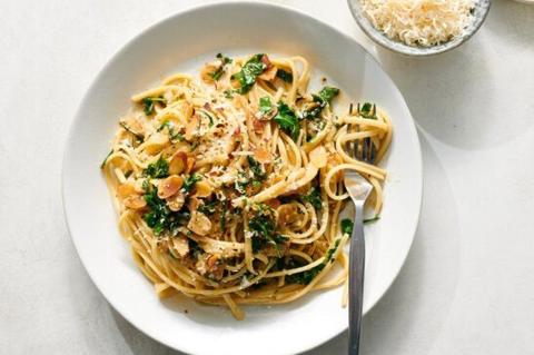 Buttery Lemon Pasta with Almonds and Arugula