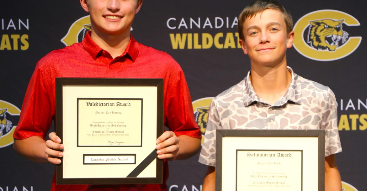 Canadian Middle School Valedictorian Parker Ray Burrus and Salutatorian Hagan Rash
